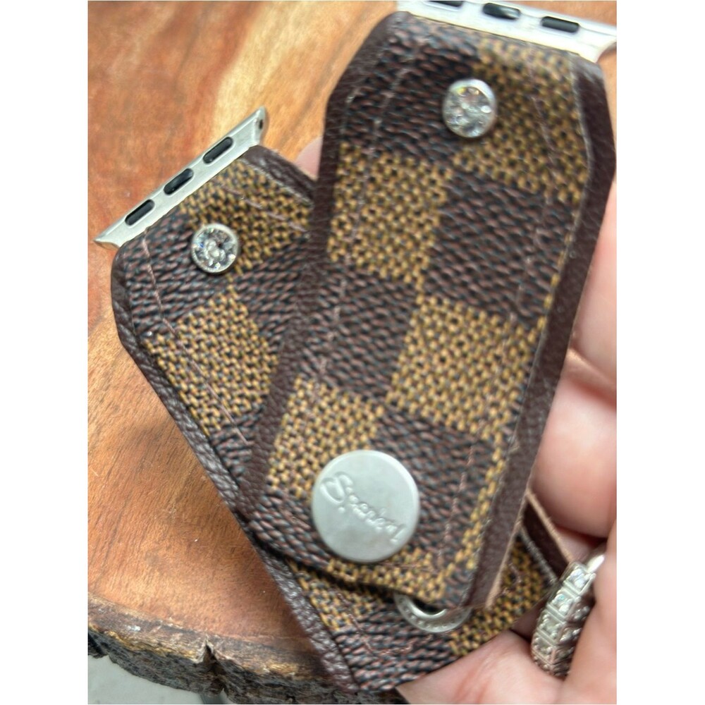 SPARK'L Brand Apple Watch Band Upcycled Damier Adjustable Rhinestone Accent